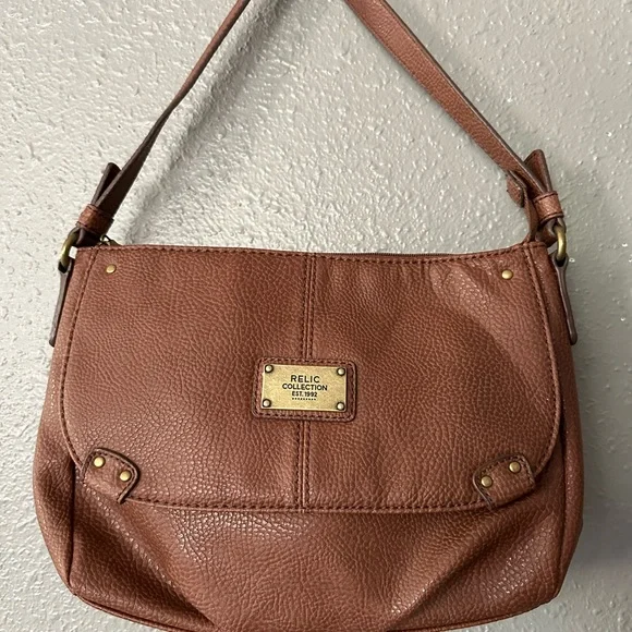 Rare Relic Vintage 1992 Brown Leather Handbag Purse - Adjustable Shoulder Strap - Picture 3 of 16